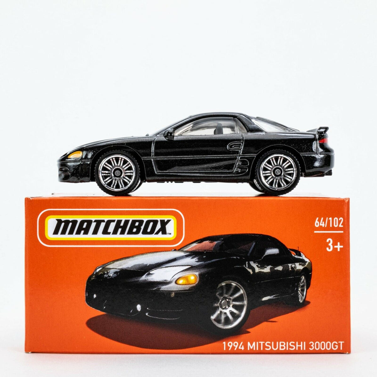 Matchbox 2022 #64 Mitsubishi 3000GT 1994 &ndash; Colore Solano Black Pearl, Scala 1:64, Sigillato