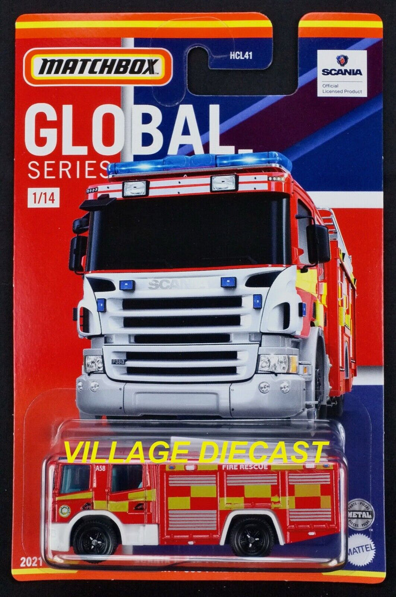 Matchbox 2019 MBX Rescue Scania P 360 Fire Engine – 1:64 Scale Die-Cast Model, Red & Orange