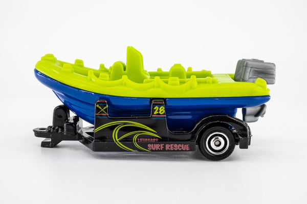 2012 Matchbox "Beach Rescue" Raft Boat w/ Trailer GREEN | BLUE | BLACK | MINT