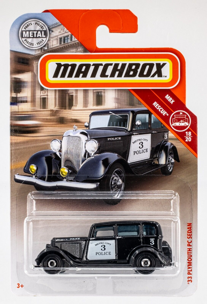 2019 Matchbox #45 '33 Plymouth PC Sedan BLACK | POLICE | FSC