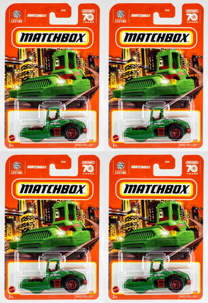 2023 Matchbox #52 Road Roller GREEN | RED | STREET WORKS | 4-PACK LOT | FSC