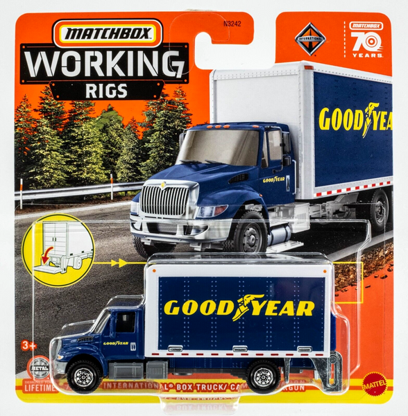 2023 Matchbox Working Rigs #7 International Box Truck BLUE | GOODYEAR | FSC