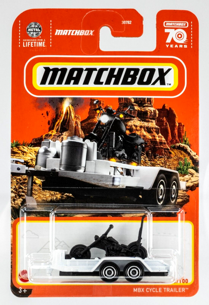 2023 Matchbox #63 MBX Cycle Trailer WHITE | CYCLE RUNNER | CHOPPER | FSC