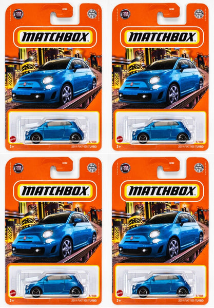 2022 Matchbox #11 2019 Fiat 500 Turbo LASER BLUE METALLIC | 4-PACK LOT | FSC