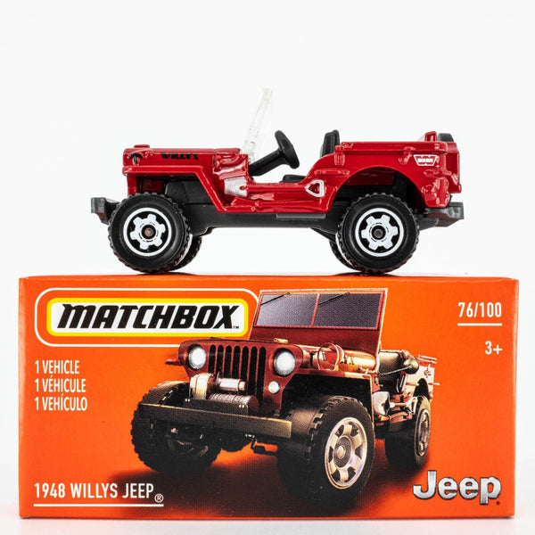 2021 Matchbox Power Grabs #76 1948 Willys Jeep HARVARD RED | WARN | FSB