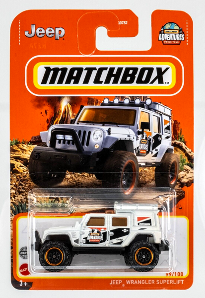 2022 Matchbox #99 Jeep Wrangler Superlift MATTE WHITE | ADVENTURES TOUR | FSC