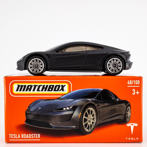 2024 Matchbox Power Grabs #48 Tesla Roadster MATTE SOLID BLACK | FSB