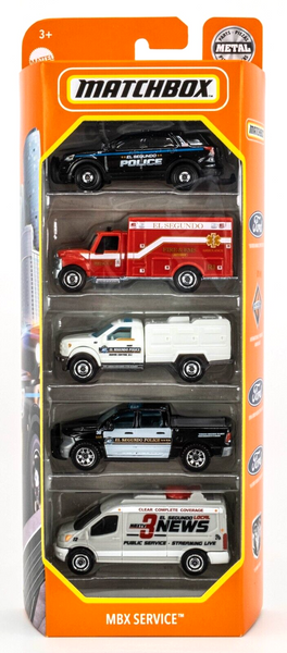 2022 Matchbox MBX Service 5-Pack | Ford Police | Terrastar | '15 Ram 1500 | FSB