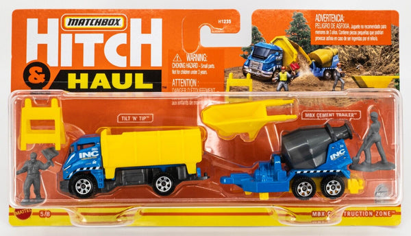 2022 Matchbox Hitch & Haul #5 MBX Construction Zone INC CONSTRUCTION | GREY DRUM