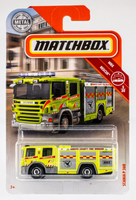 2019 Matchbox #46 Scania P 360 SAFETY YELLOW | ARROYO COUNTY FIRE BRIGADE | FSC