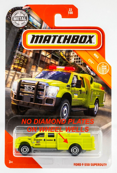 2020 Matchbox #22 Ford F-550 Super Duty SAFETY YELLOW | w/o DIAMOND PLATE | FSC