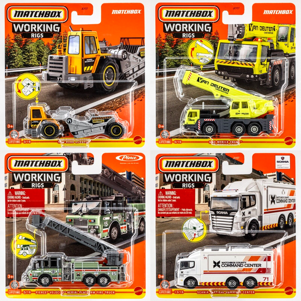 2024 Matchbox Working Rigs Mix 4 | 4 Vehicle Set | Scania | Pierce | FSC