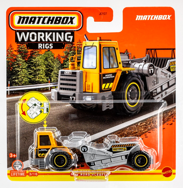 2024 Matchbox Working Rigs #3 MBX Road Scraper ORANGE | SILVER | FSC