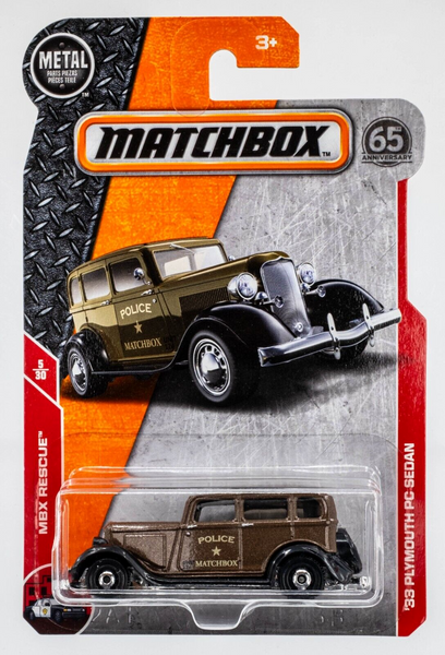 2018 Matchbox #55 '33 Plymouth PC Sedan BROWN METALLIC | POLICE | FSC