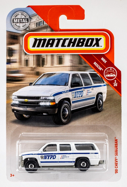 2019 Matchbox #54 '00 Chevy Suburban WHITE | NYPD | FSC