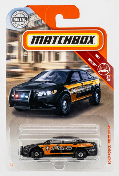 2018 Matchbox #84 Ford Police Interceptor BLACK | DISC WHEEL | NO ROOF LIGHT ART