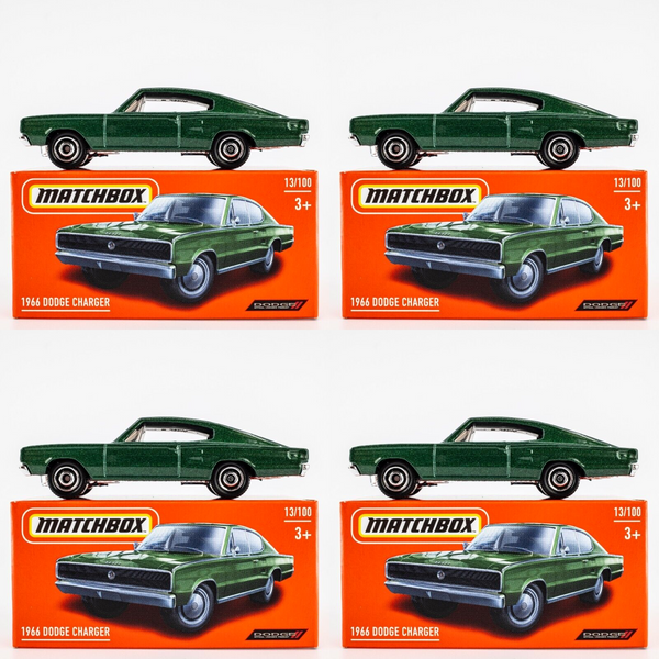 2024 Matchbox Power Grabs #13 1966 Dodge Charger DARK GREEN | 4-PACK LOT | FSB