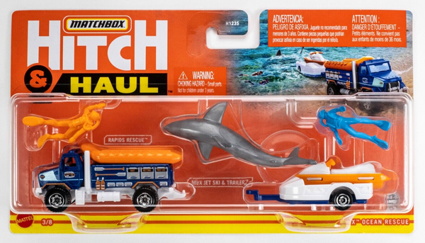 2021 Matchbox Hitch & Haul #3 MBX Ocean Rescue | Rapids Rescue | WHITE Trailer