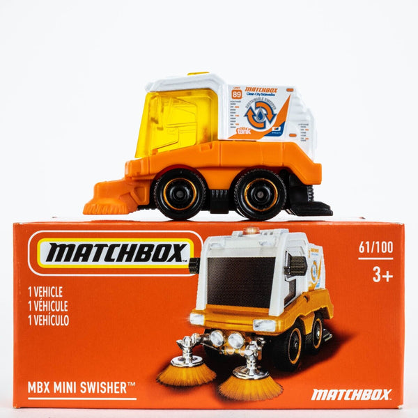 2021 Matchbox Power Grabs #61 MBX Mini Swisher WHITE | ORANGE | CLEAN CITY | FSB