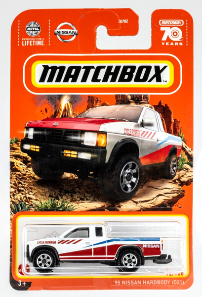 2023 Matchbox #72 '95 Nissan Hardbody (D21) WHITE | RED | CYCLE RUNNER | FSC