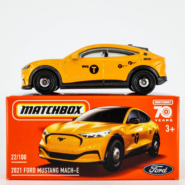 2023 Matchbox Power Grabs #22 2021 Ford Mustang Mach-E AMBER YELLOW | TAXI | FSB