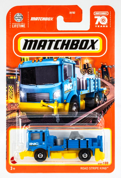 2023 Matchbox #55 Road Stripe King BLUE | YELLOW | INC CONSTRUCTION | FSC