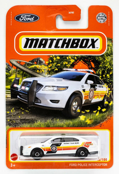 2022 Matchbox #42 Ford (Taurus) Police Interceptor WHITE | ORANGE STRIPE | MOC