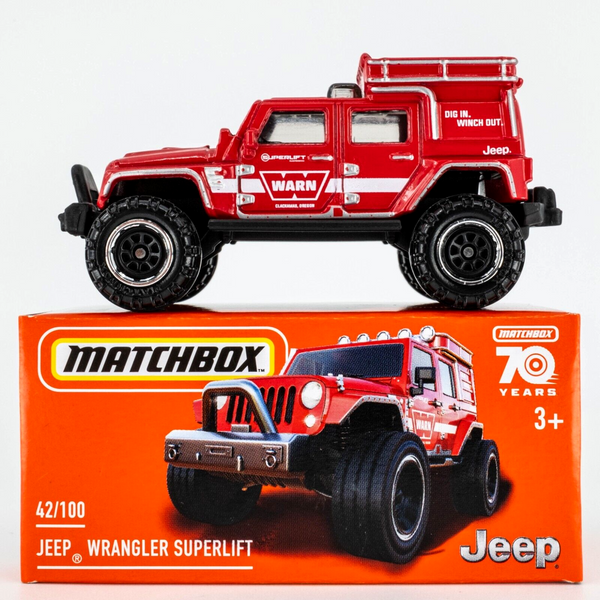 2023 Matchbox Power Grabs #42 Jeep Wrangler Superlift RED | WARN WINCHES | FSB