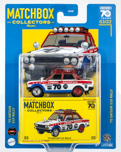 2023 Matchbox Collectors #03 '70 Datsun 510 Rally WHITE | RED | BLUE | FSC