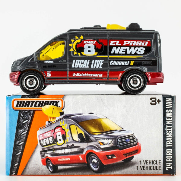 2016 Matchbox Power Grabs #2 '14 Ford Transit News Van GREY | EL PASO NEWS | FSB