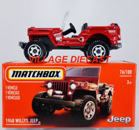 2021 Matchbox Power Grabs #76 1948 Willys Jeep HARVARD RED / WARN / MIB