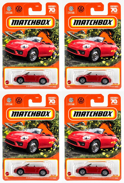 2023 Matchbox #98 2019 Volkswagen Beetle Convertible TORNADO RED | 4-PACK LOT